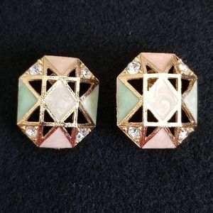 Avon Enamel Pastel Gold Tone Clip Earrings